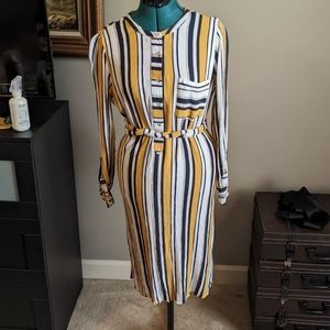 Navy & Yellow Striped Shirt Dress - M